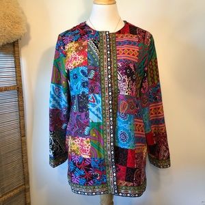 VTG-Patchwork Colorful Open Front Boho Blazer Jacket Size Large